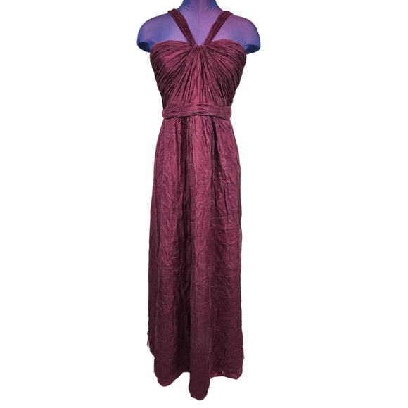 Amsale Cerisa Burgundy Crinkle Silk Junior Bridesmaid Gown Size 12 Girls G26 - Picture 11 of 11